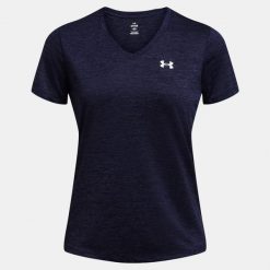 Koszulka szybkoschnąca damska Under Armour UA Tech Twist V-Neck. Niebieskie bluzki Under Armour, m, bez wzorów, sportowe, bez kołnierzyka, bez ramiączek. Za 83.99 zł.