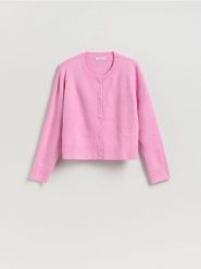 Kardigan z obniżoną linią ramion - fioletowy. Fioletowe kardigany Reserved, l, bez wzorów, z dzianiny. Za 129.99 zł.