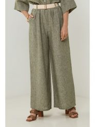 Rodier Lin Lniane spodnie w kolorze khaki rozmiar: L/XL. Brązowe spodnie materiałowe Rodier Lin, l, bez wzorów, ze lnu, z podwyższonym stanem. Za 167.45 zł.
