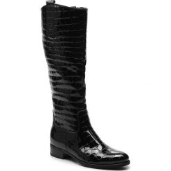 Oficerki GABOR - 91.649.87 Schwarz. Czarne kozaki Gabor, z materiału, przed kolano, bez obcasa, na obcasie, bez zapięcia. W wyprzedaży za 549.00 zł.