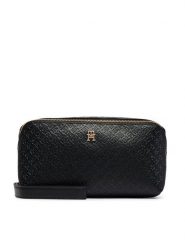 Tommy Hilfiger Kosmetyczka Th Icon Double Washbag Mono AW0AW18930 Czarny. Czarne kufry i kosmetyczki TOMMY HILFIGER, bez wzorów, ze skóry, bez dodatków. Za 309.99 zł.