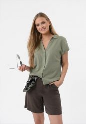 Szorty z lnem P-ELYS. Brązowe szorty Volcano, bez wzorów, ze lnu, z podwyższonym stanem. Za 139.99 zł.