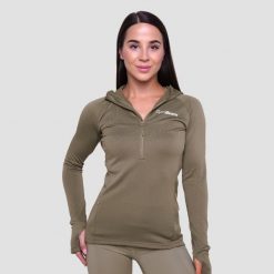 Bluza damska do biegania z zamkiem vetiver Pulse 1/2 Zip. Zielone bluzy GYMBEAM, s, bez wzorów, z elastanu, bez kaptura. Za 127.90 zł.