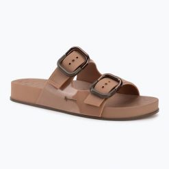 Klapki damskie Ipanema Shore. Brązowe klapki Ipanema, bez wzorów, z materiału, bez obcasa. Za 159.99 zł.