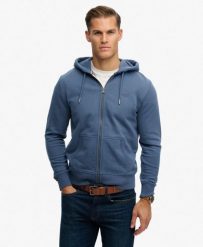 Superdry Bluza z kapturem Essential Logo pół szczotkowana – Vintage Indigo. Niebieskie bluzy Superdry, s, bez wzorów, z bawełny, z kapturem. Za 288.35 zł.