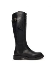 Pollini Kozaki SA26093G0NTK0000 Czarny. Czarne kozaki Pollini, ze skóry, bez obcasa, na płaskiej podeszwie, bez zapięcia. Za 2,459.00 zł.