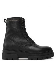 Tommy Hilfiger Botki Bicolor Leather Lace-Up FW0FW08160 Czarny. Czarne botki TOMMY HILFIGER, bez wzorów, ze skóry, bez obcasa, na płaskiej podeszwie, bez zapięcia. Za 899.99 zł.