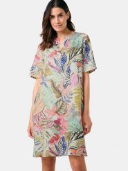 Gerry Weber Lniana sukienka ze wzorem rozmiar: 38. Sukienki Gerry Weber, bez wzorów, ze lnu, bez kołnierzyka, bez ramiączek, mini. Za 276.45 zł.