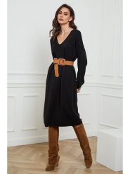 So Cachemire Sukienka dzianinowa "Palerme" w kolorze czarnym rozmiar: XL. Czarne sukienki So Cachemire, xl, bez wzorów, z dzianiny, bez kołnierzyka, bez ramiączek, midi. Za 187.99 zł.