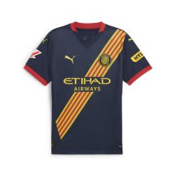 Młodzieżowa koszulka wyjazdowa Girona FC 24/25 PUMA Club Navy Pelé Yellow Blue. Niebieskia bluzki Puma, m, bez wzorów, młodzieżowe, bez kołnierzyka, bez ramiączek. Za 329.00 zł.