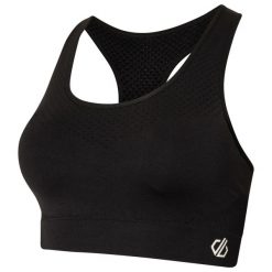 Don't Sweat It damski sportowy stanik. Czarne koszulki sportowe Dare 2b, bez wzorów, z elastanu, bez ramiączek, na fitness i siłownię. W wyprzedaży za 44.99 zł.