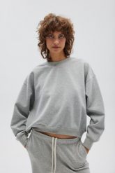 Bluza damska typu oversize w kolorze LIGHT GREY MELANGE - PINEY-UNI. Szare bluzy sportowe Marsala, uniwersalny, bez wzorów, z bawełny, bez kaptura. Za 259.90 zł.