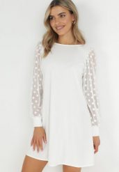 Biała Sukienka Mini z Przezroczystymi Rękawami i Wycięciem na Plecach Ileia. Białe sukienki Born2be, s, bez wzorów, eleganckie, bez kołnierzyka, bez ramiączek, mini. W wyprzedaży za 72.24 zł.