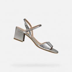 Sandały GEOX D NEW ERAKLIA 50 Srebrny. Szare sandały Geox, bez wzorów, ze skóry, bez obcasa, bez zapięcia. Za 432.99 zł.
