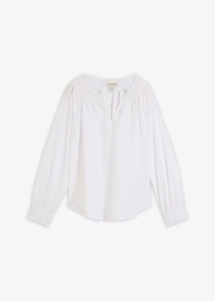 Tunika z domieszką jedwabiu. Białe tuniki bonprix, na imprezę, bez wzorów, eleganckie, bez kołnierzyka, bez ramiączek. Za 94.99 zł.