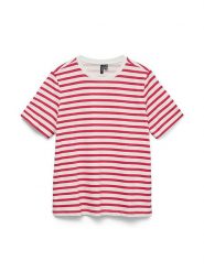 Vero Moda Koszulka w kolorze biało-czerwonym rozmiar: XL. Białe bluzki Vero Moda, xl, bez wzorów, z bawełny, bez kołnierzyka, bez ramiączek. Za 57.06 zł.