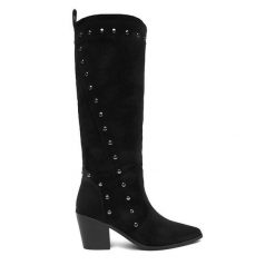 Kozaki DeeZee. Czarne kozaki DeeZee, bez obcasa, na słupku, bez zapięcia. Za 249.99 zł.