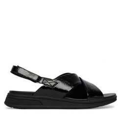 Sandały Caprice. Czarne sandały Caprice, bez wzorów, bez obcasa, na płaskiej podeszwie, bez zapięcia. Za 329.99 zł.