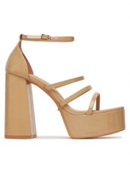 DeeZee Sandały F8914-34 Beżowy. Brązowe sandały DeeZee, bez wzorów, z materiału, bez obcasa, na słupku, bez zapięcia. Za 159.99 zł.