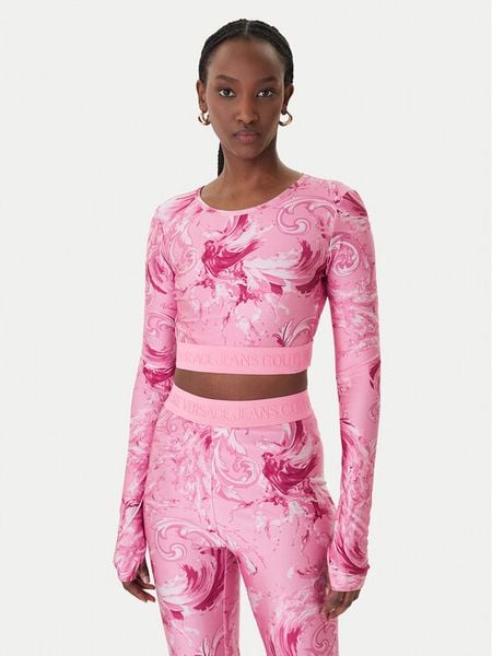 Versace Jeans Couture Bluzka 80HAH218 JS532 Różowy Slim Fit. Czerwone bluzki Versace Jeans Couture, bez wzorów, z jeansu, bez kołnierzyka, bez ramiączek. Za 859.99 zł.