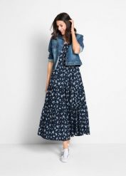 Sukienka z czystej bawełny. Niebieskie sukienki bonprix, na lato, bez wzorów, z bawełny, bez kołnierzyka, bez ramiączek, maxi. Za 169.99 zł.