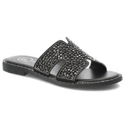 Klapki damskie Filippo, materiałowe zdobione na płaskim obcasie eleganckie, czarne, DK6973-25-BK. Czarne klapki Filippo, z aplikacjami, z materiału, bez obcasa, na płaskiej podeszwie. Za 109.00 zł.