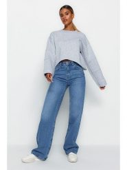 Trendyol Dżinsy - Comfort fit - w kolorze niebieskim rozmiar: 42. Niebieskie jeansy Trendyol, bez wzorów, z podwyższonym stanem. Za 114.44 zł.