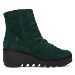 Botki Fly London. Zielone botki Fly London, bez wzorów, bez obcasa, na koturnie, bez zapięcia. Za 619.99 zł.
