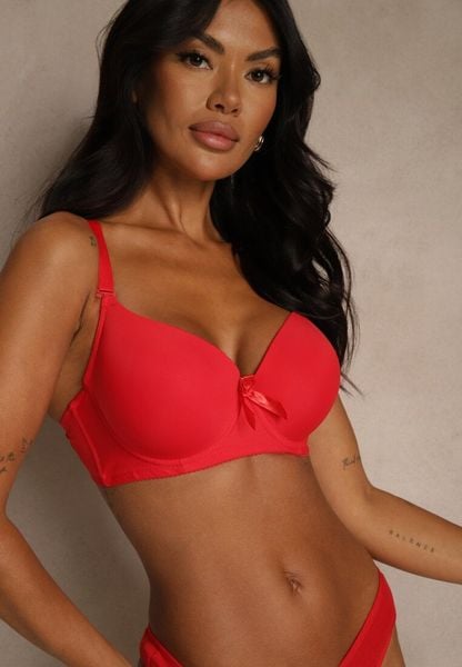 Czerwony Biustonosz o Gładkim Wykończeniu z Kokardką Phiphise. Czerwone biustonosze Renee, bez wzorów. Za 19.99 zł.