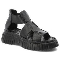 Czarne Sandały Armodo Stylowe Obuwie Damskie Na Platformie. Czarne sandały Armodo, bez wzorów, z materiału, eleganckie, bez obcasa, na platformie, bez zapięcia. Za 269.00 zł.