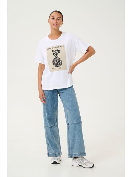 Kaffe Koszulka "Fin" w kolorze białym rozmiar: XS. Białe bluzki Kaffe, xs, bez wzorów, z bawełny, bez kołnierzyka, bez ramiączek. Za 61.31 zł.