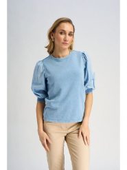 Marks & Spencer Bluzka w kolorze błękitnym rozmiar: 44. Niebieskie bluzki Marks & Spencer, bez wzorów, z bawełny, bez kołnierzyka, bez ramiączek. Za 48.50 zł.