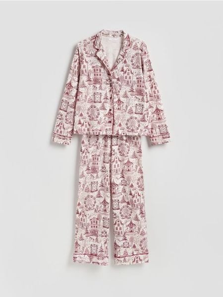 Wzorzysta piżama dwuczęściowa - jasnoszary. Szare piżamy Reserved, bez wzorów, z bawełny, bez ramiączek. Za 139.99 zł.