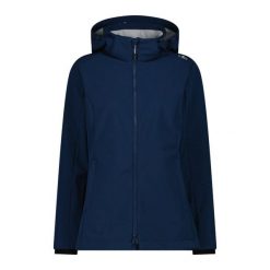 Kurtka turystyczna damska z kapturem i zamkiem CMP. Niebieskie kurtki sportowe CMP, bez wzorów, z softshellu, z kapturem, trekkingowe. Za 389.00 zł.