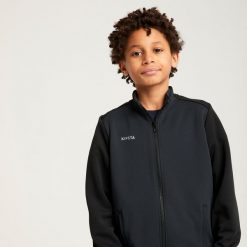 Bluza piłkarska Kipsta Essential trening. Czarne bluzy KIPSTA, bez wzorów, z elastanu, bez kaptura. Za 69.99 zł.