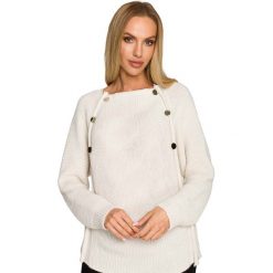 Sweter z Metalowymi Guzikami - Kość Słoniowa. Białe swetry MOE, l, bez wzorów, z materiału, bez ramiączek. Za 254.90 zł.
