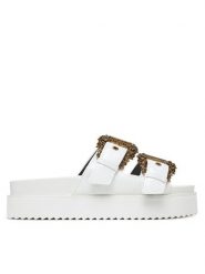 Versace Jeans Couture Klapki 78VA3SM1 Biały. Białe klapki Versace Jeans Couture, bez wzorów, z jeansu, bez obcasa. Za 649.99 zł.