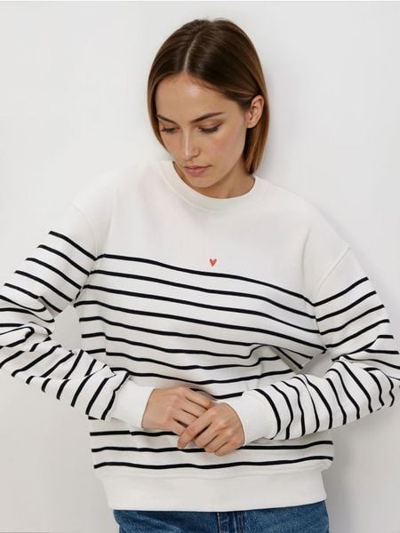 Bluza w paski z haftem - wielobarwny. Bluzy Reserved, l, bez wzorów, z bawełny, bez kaptura. Za 89.99 zł.