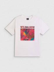 4F T-shirt regular z nadrukiem damski - biały M. Białe koszulki sportowe 4f, bez wzorów, z bawełny, bez ramiączek. Za 69.99 zł.