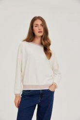 Bawełniana bluza beżowa. Brązowe bluzy MOODO, l, bez wzorów, z bawełny, bez kaptura. Za 99.99 zł.