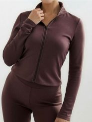 Krótka rozpinana bluza ze stójką Gym Hard - brązowy. Brązowe bluzy Sinsay, l, bez wzorów, bez kaptura. Za 59.99 zł.