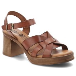 Sandały damskie Hee, cholewka skóra naturalna plecione paski regulowany pasek zapięcie na sprzączkę stabilny obcas, brązowe, 26548. Brązowe sandały Hee, bez wzorów, ze skóry, bez obcasa, na obcasie, bez zapięcia. Za 379.00 zł.