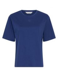 MOSS COPENHAGEN Koszulka w kolorze granatowym rozmiar: S/M. Niebieskie bluzki Moss Copenhagen, m, bez wzorów, z bawełny, bez kołnierzyka, bez ramiączek. Za 82.99 zł.