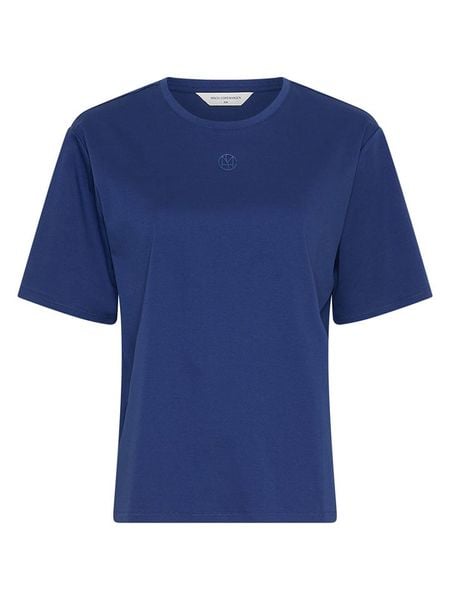 MOSS COPENHAGEN Koszulka w kolorze granatowym rozmiar: L/XL. Niebieskie bluzki Moss Copenhagen, l, bez wzorów, z bawełny, bez kołnierzyka, bez ramiączek. Za 87.40 zł.