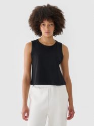 4F Crop top regular gładki damski - czarny XS. Czarne topy 4f, xs, bez wzorów, z bawełny, bez kołnierzyka, bez ramiączek. W wyprzedaży za 29.99 zł.
