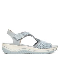 Sandały Jana. Niebieskie sandały JANA, bez wzorów, bez obcasa, na koturnie, bez zapięcia. Za 279.99 zł.