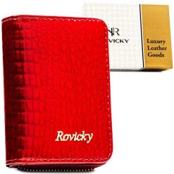 Lakierowany, skórzany portfel damski w czerwonym kolorze zamykany suwakiem RH-33-1-RS Rovicky. Czerwone portfele ROVICKY, bez wzorów, z lakierowanej skóry. Za 99.00 zł.