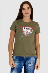 GUESS Zielony t-shirt damski bawełniany icon, Rozmiar M. Zielone t-shirty Guess, m, z aplikacjami, z bawełny, bez kołnierzyka, bez ramiączek. W wyprzedaży za 119.99 zł.