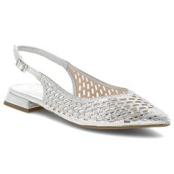 Sandały damskie S.Barski, cholewka ze skóry ekologicznej z metalicznym wykończeniem ażurowa pleciona konstrukcja na niskim obcasie, srebrne, SR61-010. Szare sandały S.BARSKI, w ażurowe wzory, ze skóry ekologicznej, bez obcasa, bez zapięcia. Za 199.00 zł.