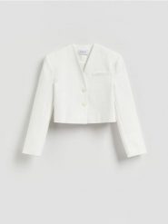 Krótka marynarka z bawełną - biały. Białe marynarki i żakiety Reserved, l, bez wzorów, z bawełny. Za 199.99 zł.